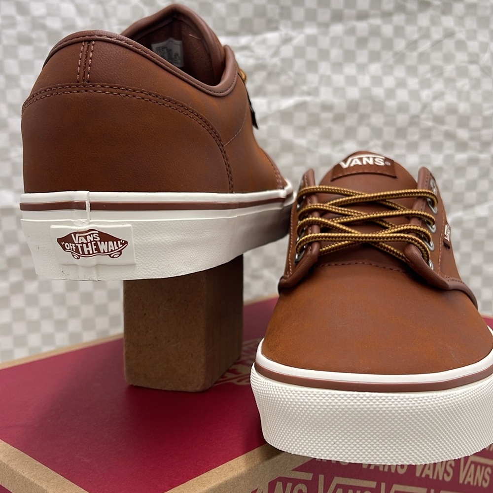 Vans Men’s Brown Leather Sneakers White Accents Atwood (Leather)Brown/Mashmallow - Picture 8 of 16